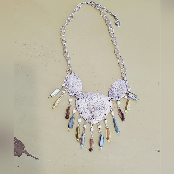 Artsy silver whimsical real natural shell silver dangle necklace statement uniqu - Picture 4 of 14